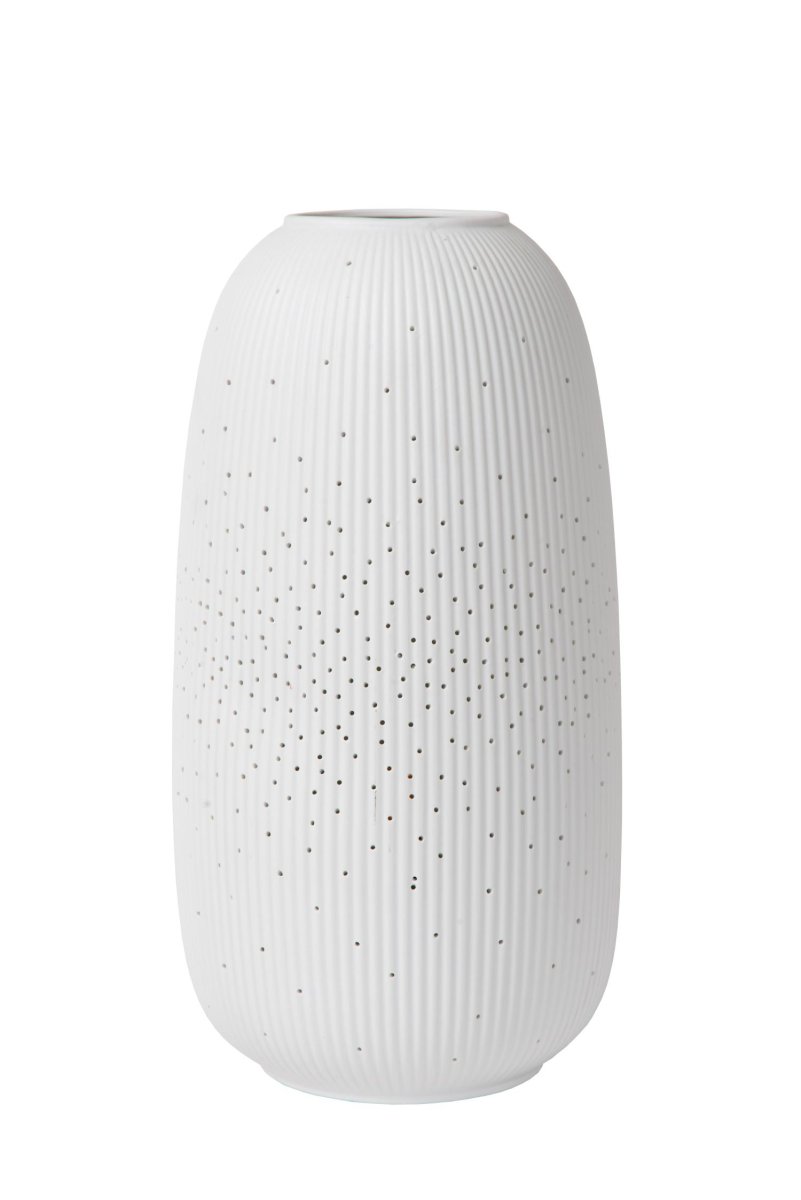 Flores 33cm Hvit bordlampe Fra Lucide - Sl&aring; enkel p&aring; Flores med strømbryteren på ledningen, og det vil nesten se ut som lampen tar av; ha en fargerik kjole.