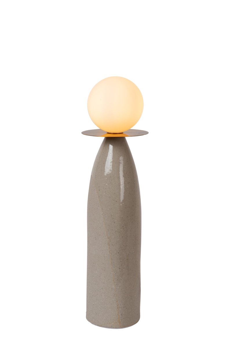 Figaro 45cm Grå bordlampe Fra Lucide - Med sin smale, vaseformede bunn og en frostklar sfærisk diffuser, sprer Figaro en varm glød i hele rommet.