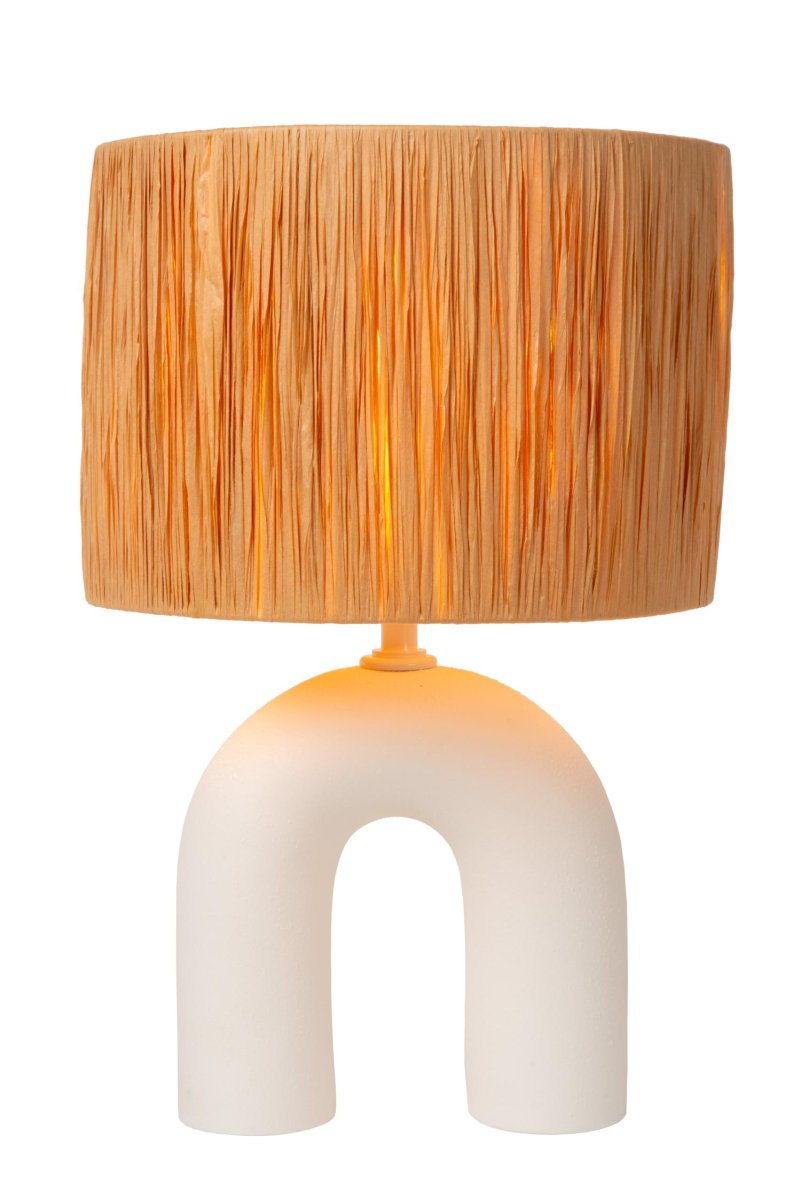 Ronda 45cm Hvit bordlampe Fra Lucide - Den vevde rottingskjermen gir et nikk til tradisjonell design, men føles samtidig frisk og luftig takket være det smarte materialvalget.
