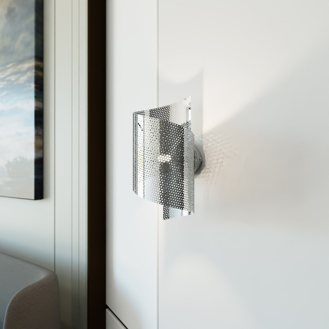 Spiral 30cm Krom vegglampe Fra Emibig Lighting - Spiral &ndash; Laget av metallnetting som gir den et ukonvensjonelt og stilig inntrykk.