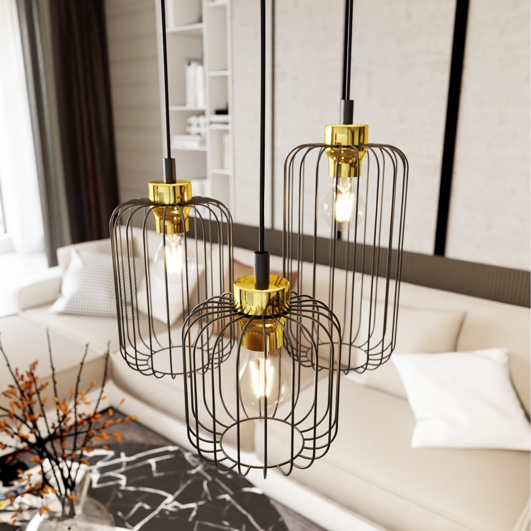 Vander Ø30 Svart/gull Taklampe Fra Emibig Lighting - Vander er laget av h&oslash;ykvalitetsst&aring;l og er en unik pendel med sine vakre nyanser med gulldetaljer som skaper et vakkert lysspill i rommet n&aring;r lampen er p&aring;.
