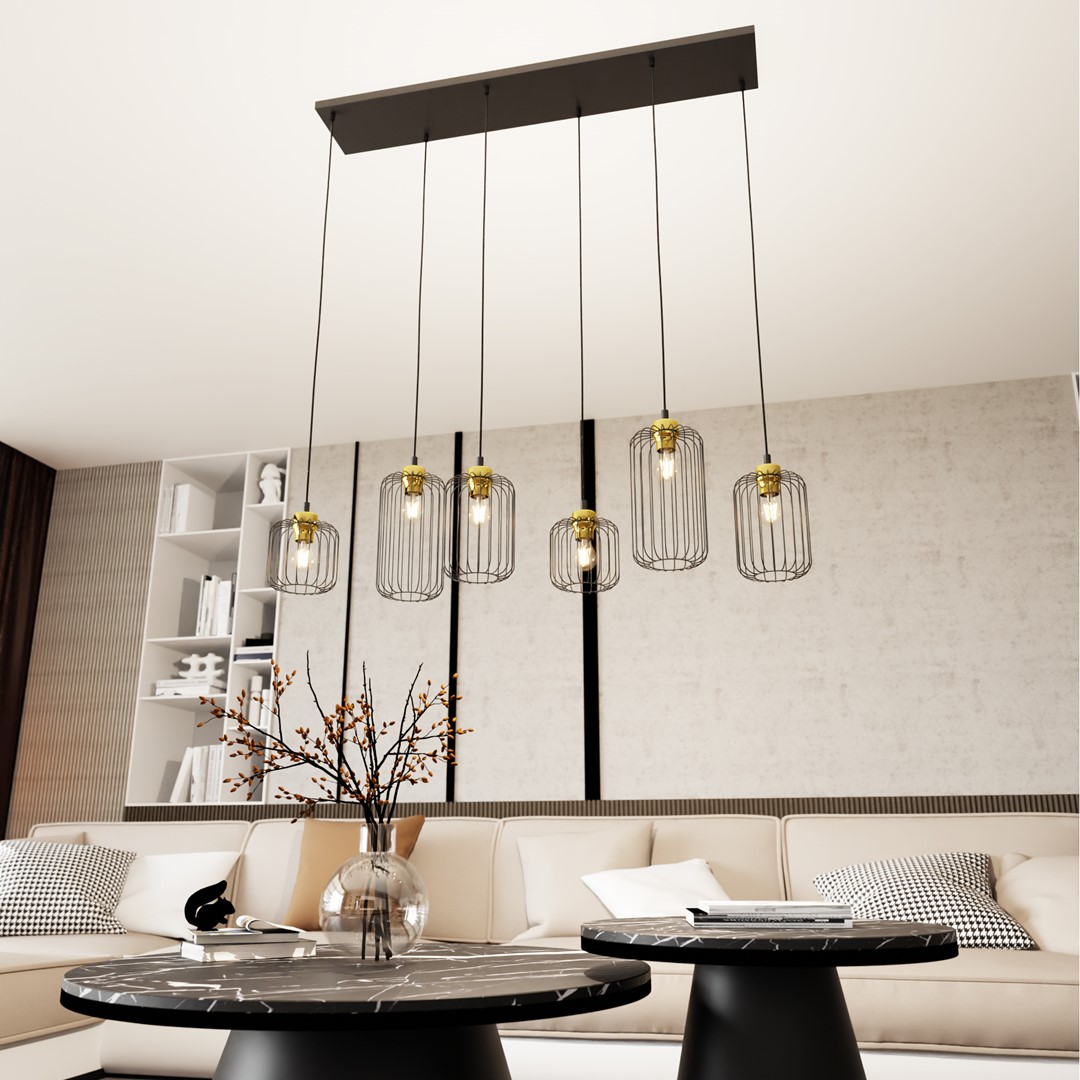 Vander 115cm Svart/gull Taklampe Fra Emibig Lighting - Vander - en perfekt kombinasjon av industriell og elegant design.