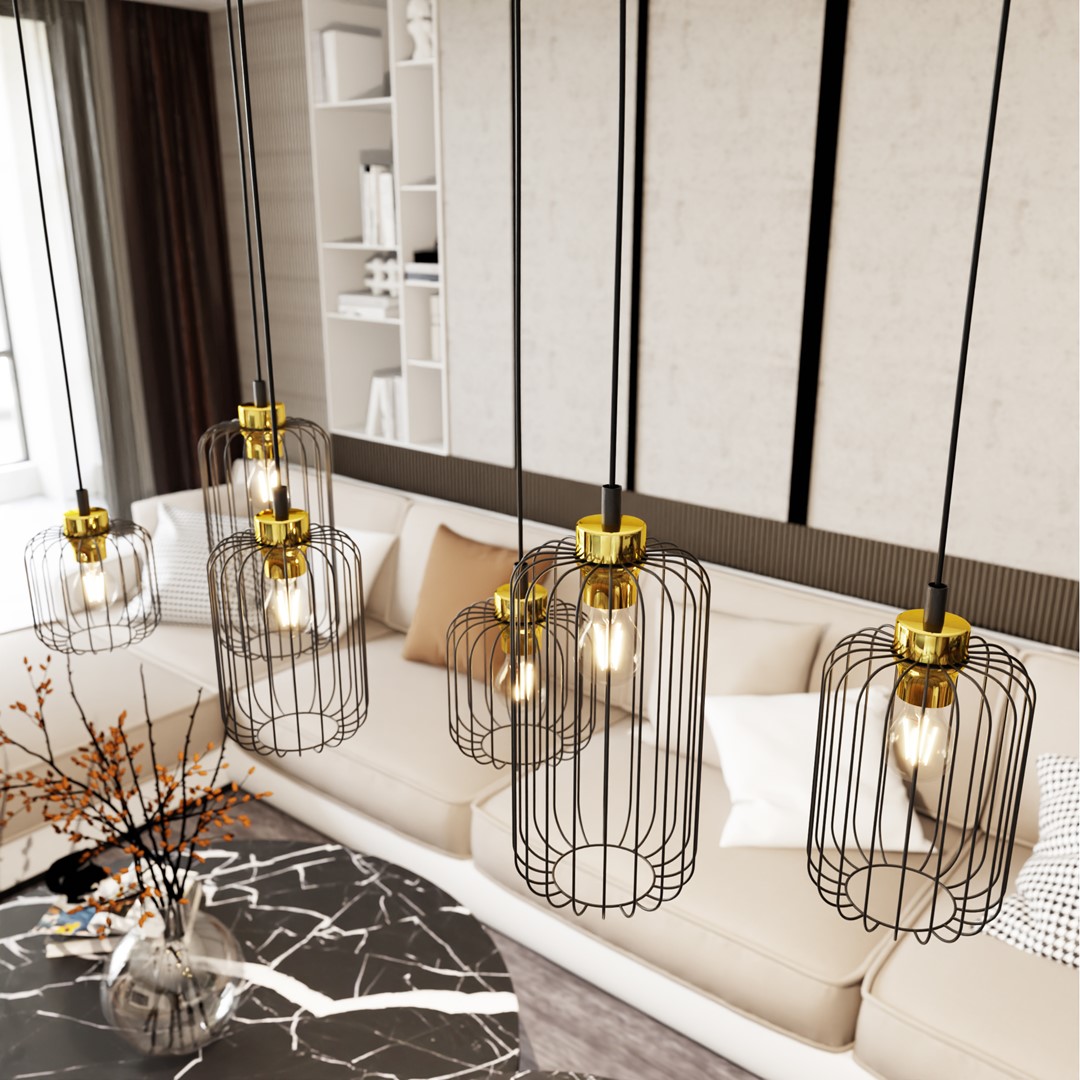 Vander 115cm Svart/gull Taklampe Fra Emibig Lighting - Vander - en perfekt kombinasjon av industriell og elegant design.