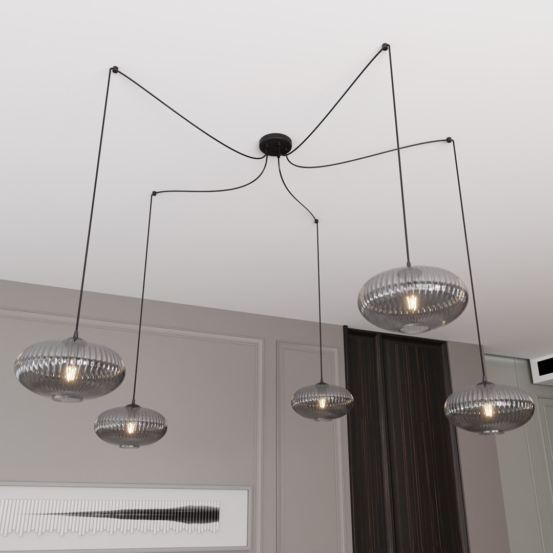 Origo 5xØ30 Røykfarget Taklampe Fra Emibig Lighting - Origo passer perfekt i milj&oslash;er som stuer eller restauranter og er en ideell kombinasjon av estetikk og kvalitet.