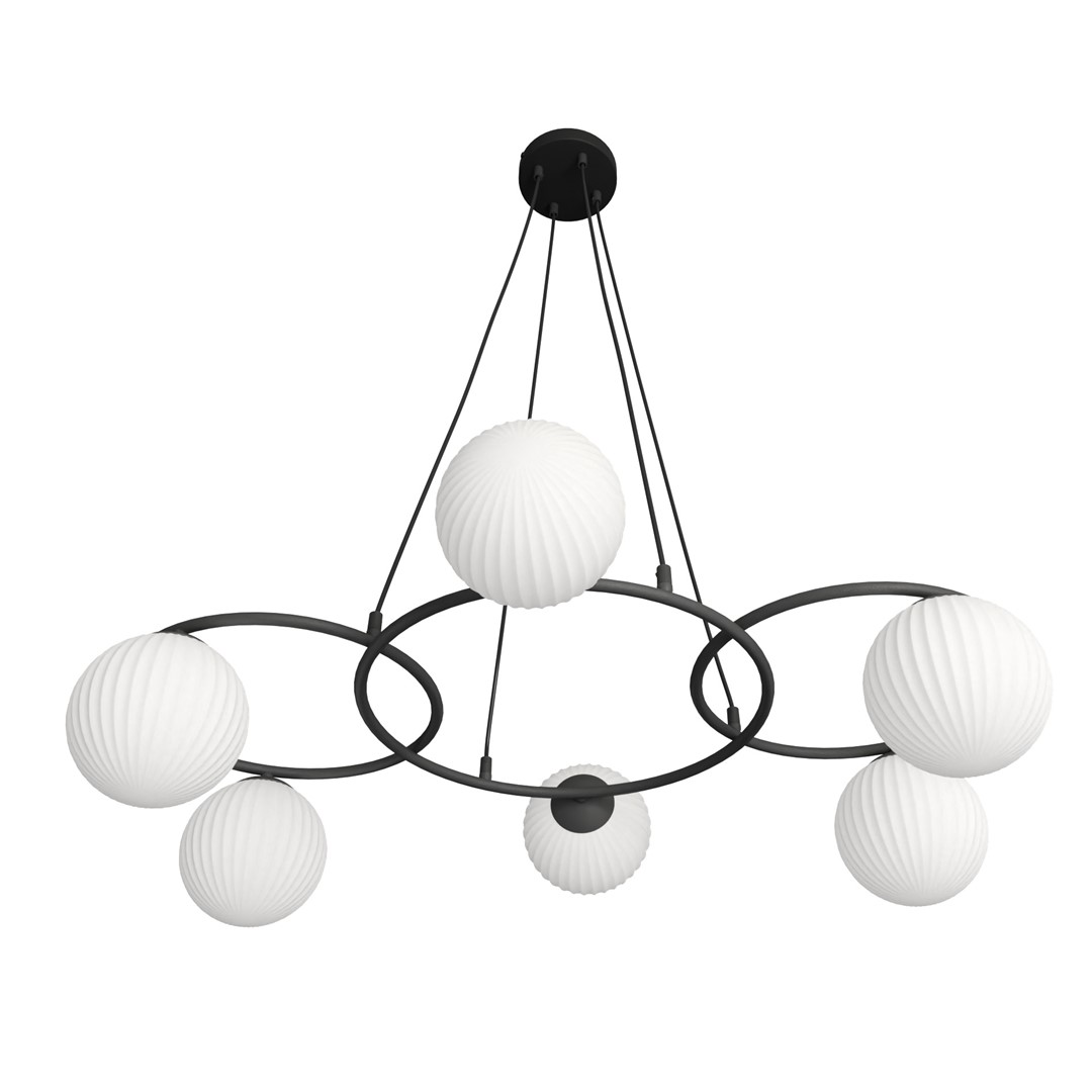 Libra 88cm Hvit Taklampe Fra Emibig Lighting - Den er bygd opp av tre ringer som gir et lett og harmonisk uttrykk, mens de opale glasskuplene sprer et blendfritt og behagelig lys som skaper en koselig atmosf&aelig;re.