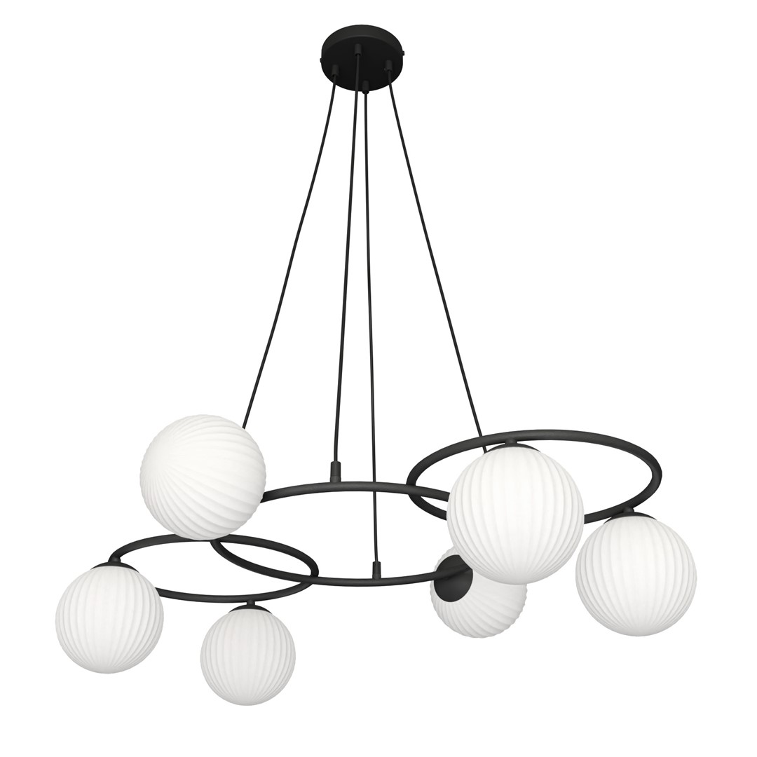 Libra 88cm Hvit Taklampe Fra Emibig Lighting - Den er bygd opp av tre ringer som gir et lett og harmonisk uttrykk, mens de opale glasskuplene sprer et blendfritt og behagelig lys som skaper en koselig atmosf&aelig;re.