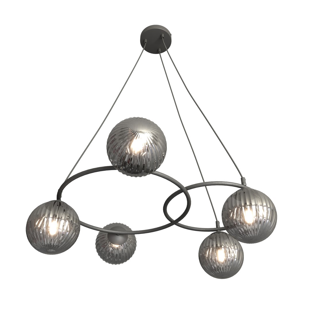 Libra 70cm Røykfarget Taklampe Fra Emibig Lighting - ringer som gir et lett og harmonisk uttrykk, mens de r&oslash;ykfargede glasskuplene sprer et varmt og behagelig lys som skaper en deilig atmosf&aelig;re.