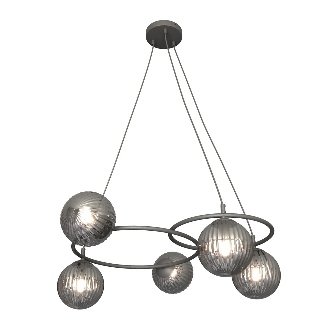 Libra 70cm Røykfarget Taklampe Fra Emibig Lighting - ringer som gir et lett og harmonisk uttrykk, mens de r&oslash;ykfargede glasskuplene sprer et varmt og behagelig lys som skaper en deilig atmosf&aelig;re.
