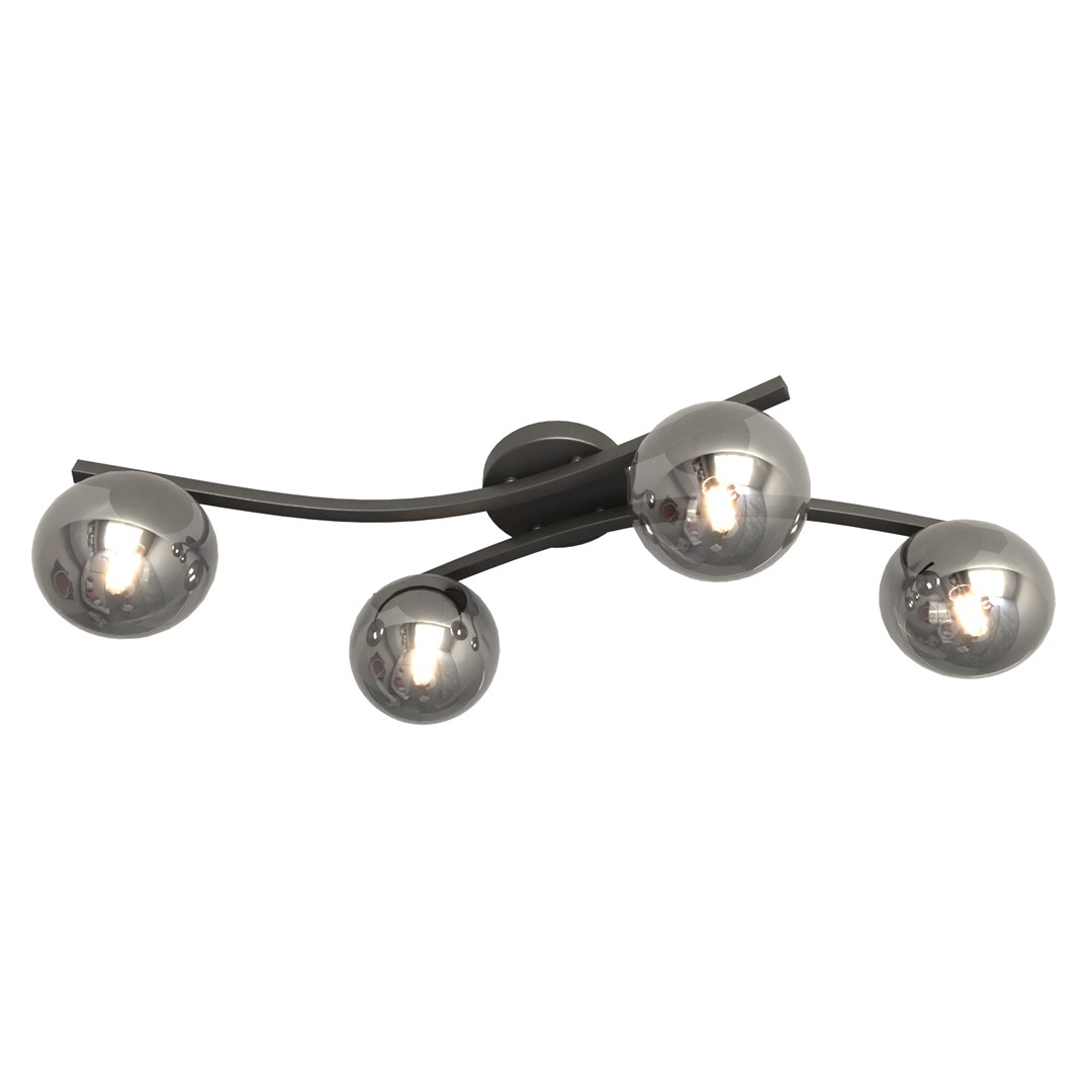 Opus 84cm Røykfarget plafond Fra Emibig Lighting - Den enkle formen og de r&oslash;kte glasskuplene gir rommet en mykhet og letthet, mens lampen sprer et behagelig, diffust lys.