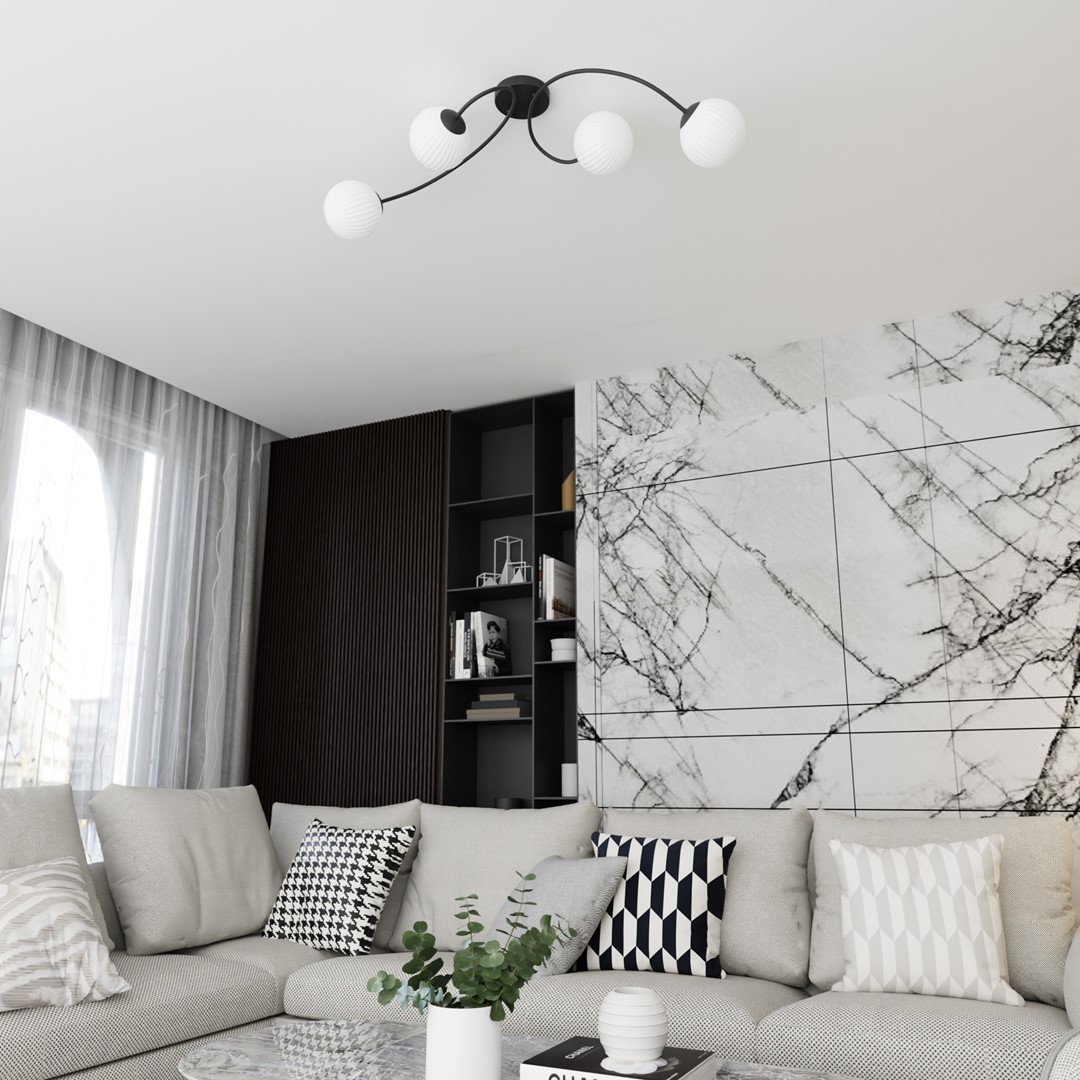 Vibra 110cm Hvit plafond Fra Emibig Lighting - De opale glasskuplene sprer et mykt og diffust lys som tilf&oslash;rer letthet og et moderne preg til rommet.