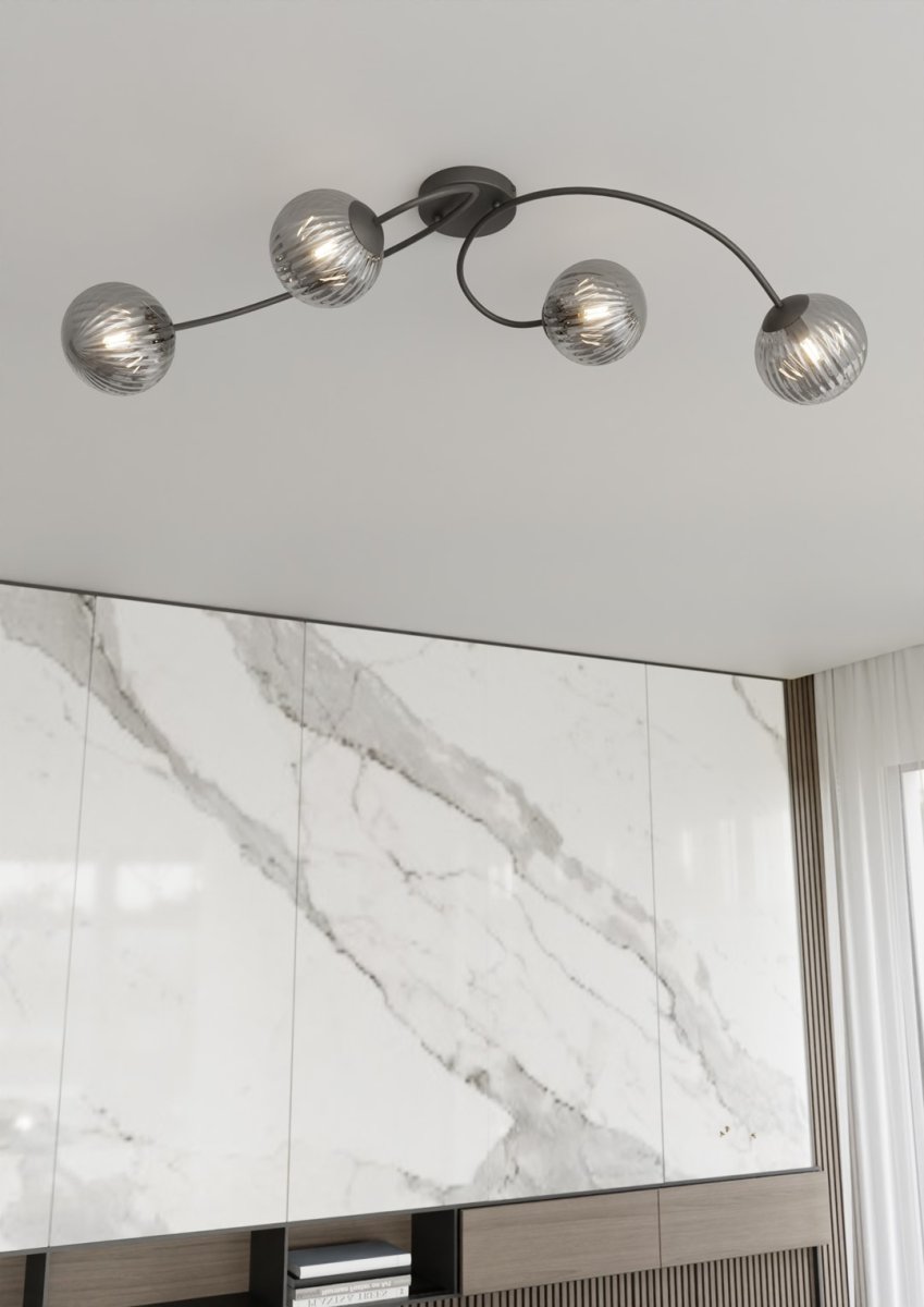 Vibra 110cm Røykfarget plafond Fra Emibig Lighting - De r&oslash;kte glassene sprer et mykt og diffust lys som tilf&oslash;rer letthet og et moderne preg til rommet.