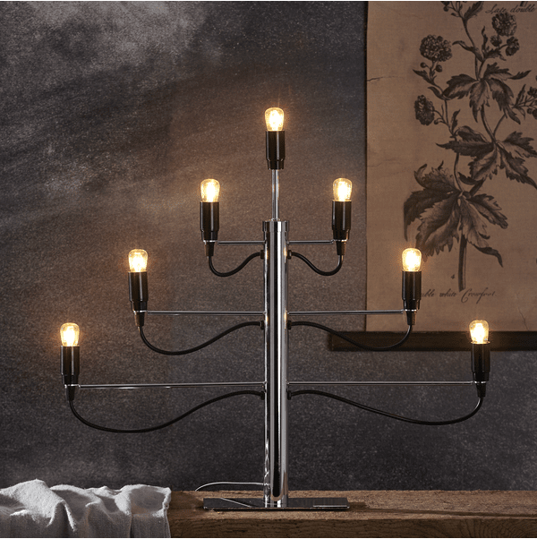 Milano Krom Fra Star Trading - Stilig og moderne lysestake i forkrommet metall med svarte detaljer og plass til 7 lyskilder.