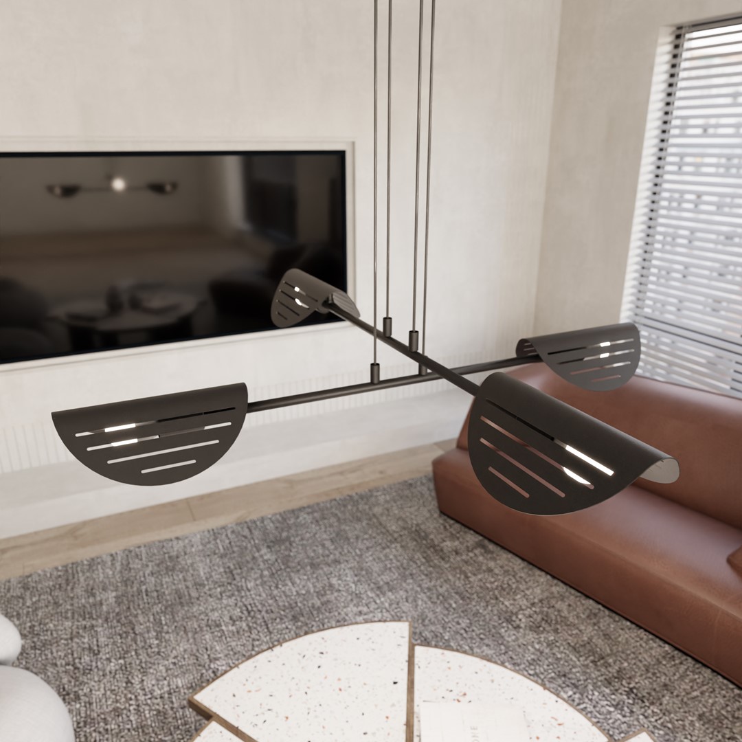 Saber 104cm Svart Taklampe Fra Emibig Lighting - Perfekt for stuer, spisestuer eller kontormilj&oslash;er &ndash; Sabre sprer et mykt lys som skaper en spesiell atmosf&aelig;re og fremhever stilen i rommet.