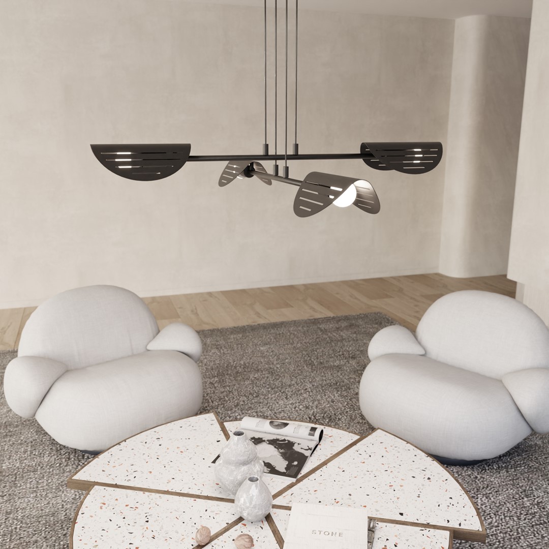 Saber 104cm Svart Taklampe Fra Emibig Lighting - Perfekt for stuer, spisestuer eller kontormilj&oslash;er &ndash; Sabre sprer et mykt lys som skaper en spesiell atmosf&aelig;re og fremhever stilen i rommet.