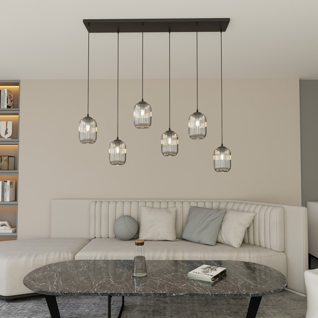 Verdi 115cm Røykfarget Taklampe Fra Emibig Lighting - Verdi passer perfekt i b&aring;de moderne og elegante hjem og sprer et mykt, behagelig lys &ndash; ideell for stuer, spisestue eller offentlige rom.