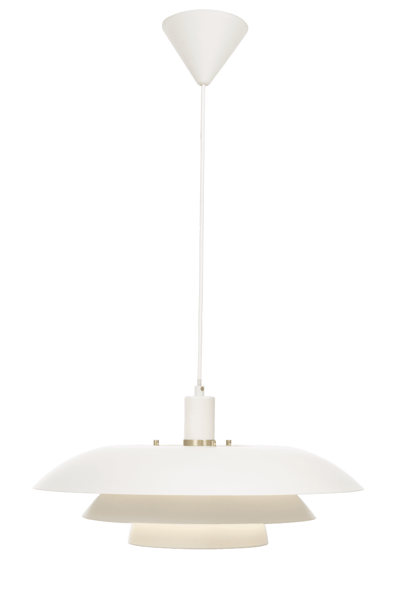 Epsilon 1 Ø45 Hvit Taklampe Fra Aneta Lighting - EPISLON klassisk kj&oslash;kkenpendel i hvitlakkert metall, utskiftbare detaljer i krom og matt messing inkludert for eget valg.