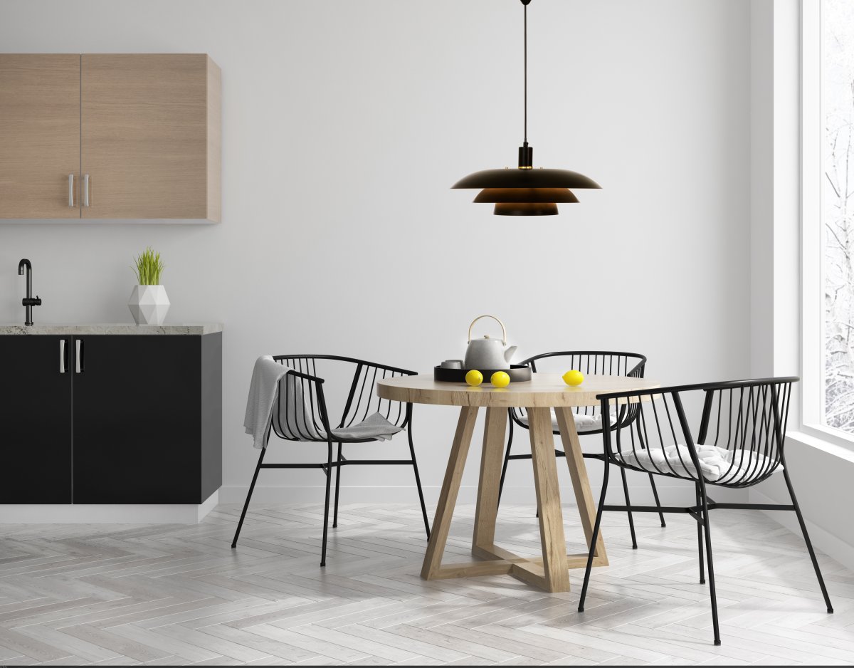 Epsilon Ø45 Svart Taklampe Fra Aneta Lighting - EPISLON klassisk kj&oslash;kkenpendel i svartlakkert metall, utskiftbare detaljer i krom og matt messing inkludert for eget valg.