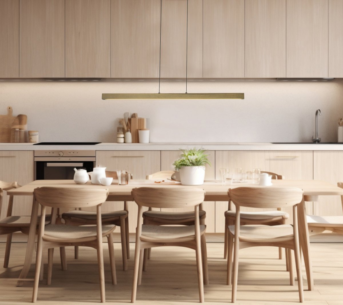 Linea 100cm Natur Taklampe Fra Aneta Lighting - Moderne taklampe Linea i hvit vokset tre&auml; blir en stilig og praktisk detalj i hjemmet ditt.