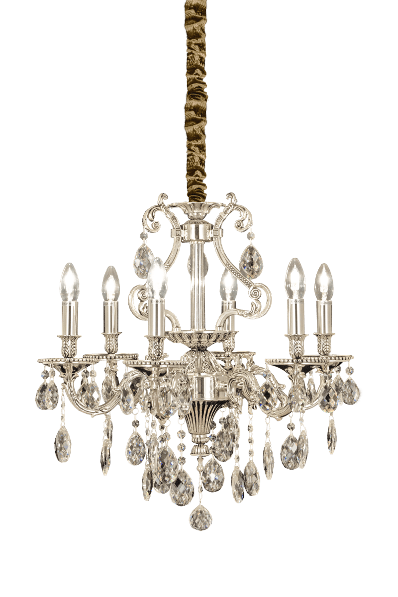 Windsor Ø58 Antikk sølv Taklampe Fra Aneta Lighting - Windsor-lysekrone med 6 armer i antikk sølv med krystallprismer.