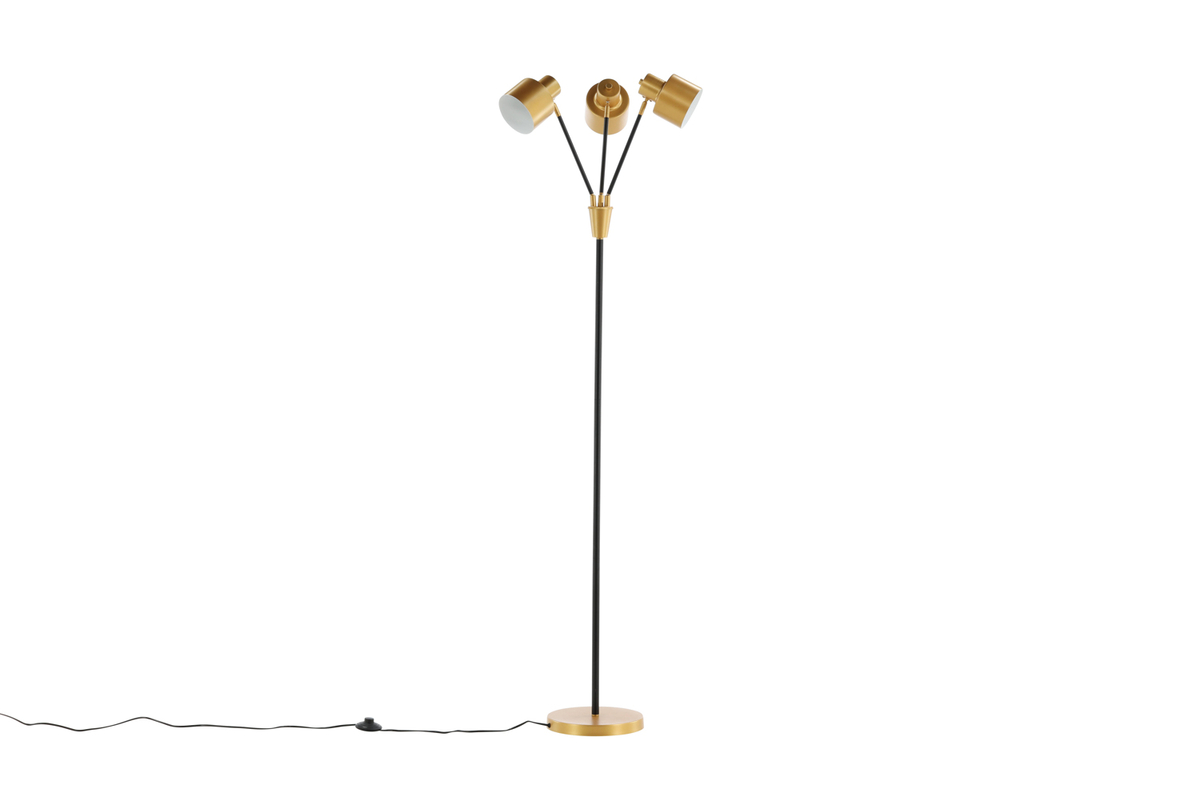 Vifta 3 Svart gulvlampe Fra Venture Design - Gulvlampe i svart og messing med tre skjermer som kan justeres etter behov.