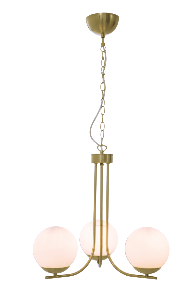 Orfeus Ø44 Matt messing Taklampe Fra Aneta Lighting - ORFEUS en taklampe i matt messing med tre glasskupler i opalhvitt.