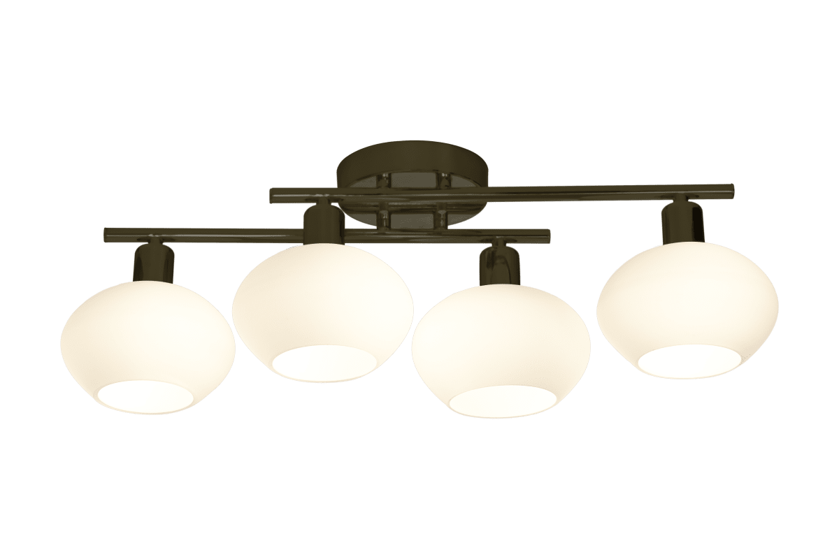 Elba 60cm Svart baderomslampe Fra Aneta Lighting - Denne plafonden er laget av sortlakkert metall og har et elegant design med fire opalhvite glasskupler som skaper et mykt og behagelig lys.
