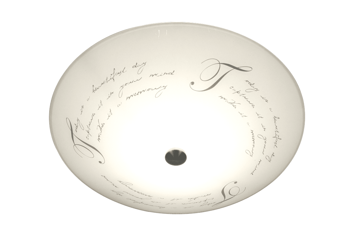 Skrift Ø42 Hvit plafond Fra Aneta Lighting - Skjermen er lett skjoldformet og med sitt fine mønster og detaljer i metall passer den inn i alt interiør.