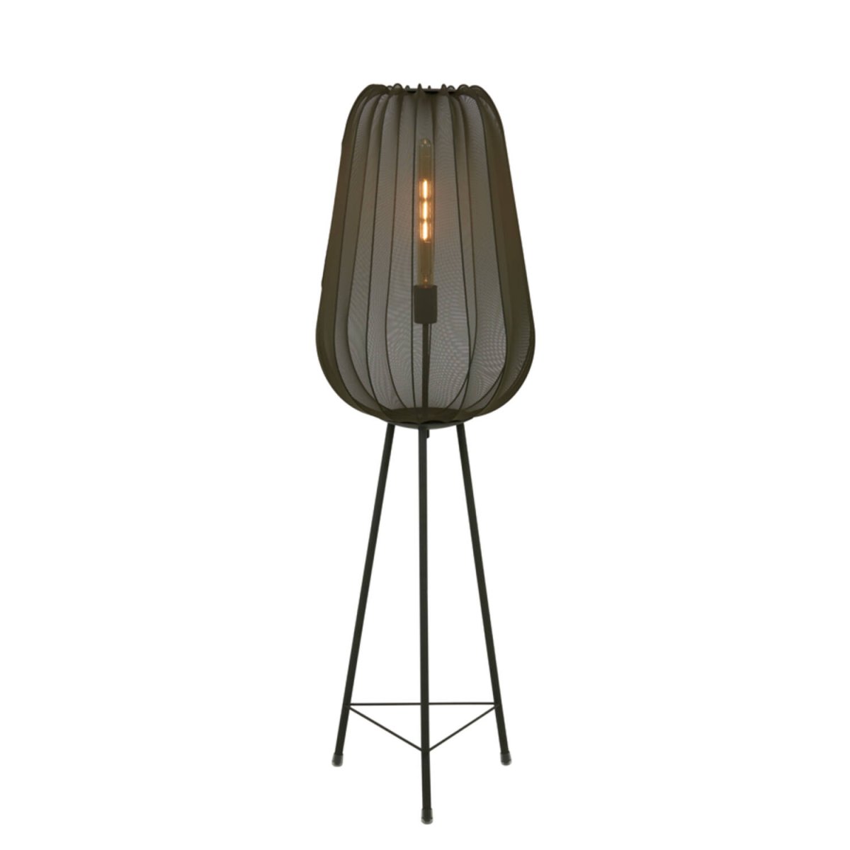Plumeria Mørk grønn gulvlampe Fra Light & Living - Den dekorative skjermen i netting skaper en vakker spredning av lys i rommet når lampen er på.