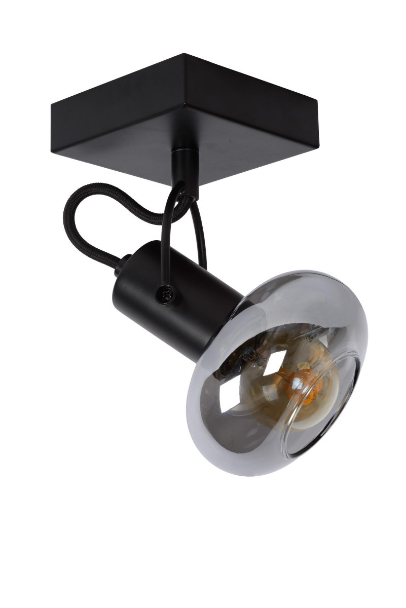 Madee Svart spotlight Fra Lucide - Klasse og eleganse er kombinert i et unikt design med en metallsokkel og en glasslampeskjerm.