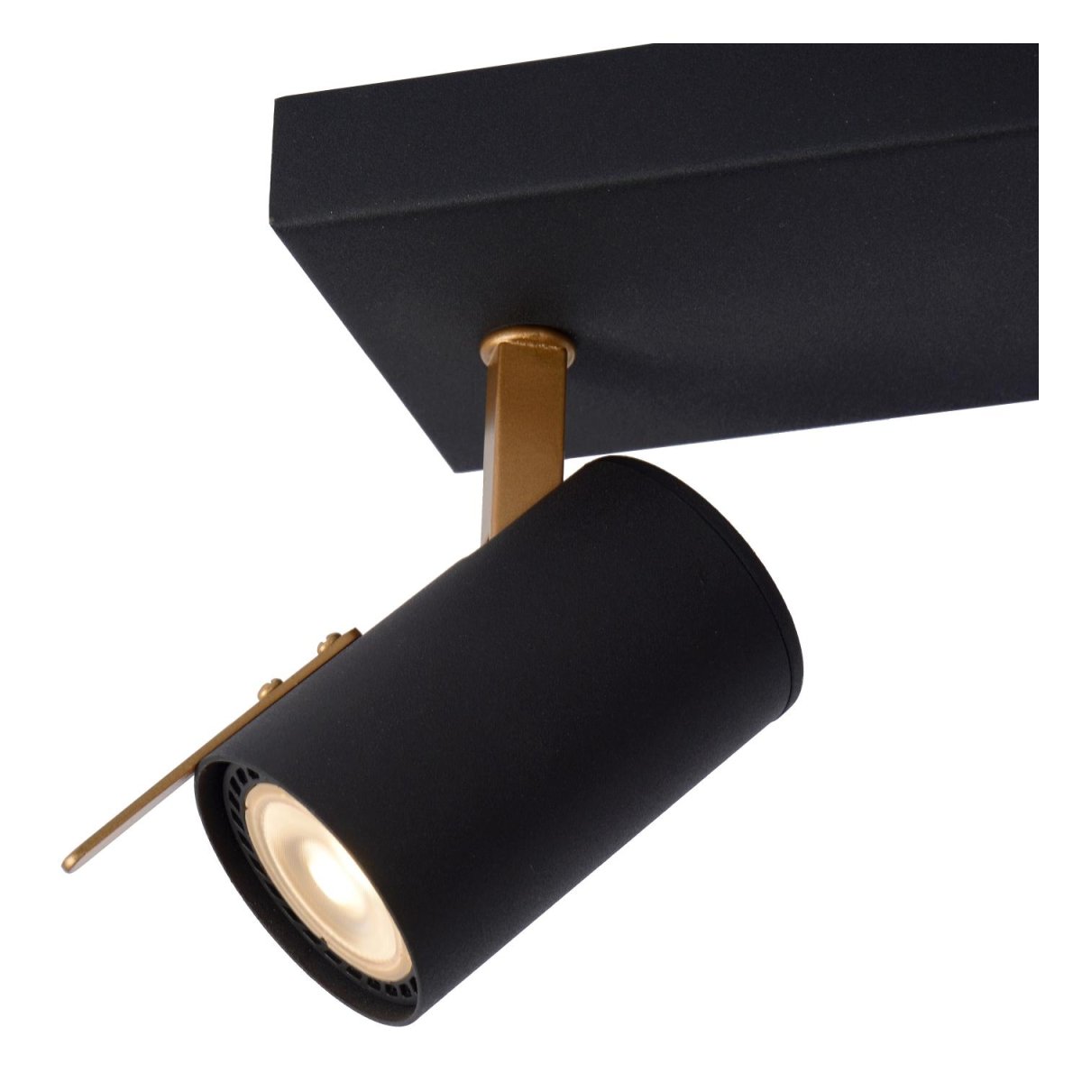 Grony 2 Svart spotlight Fra Lucide - Denne spotlighten kommer med tv&aring; lyspærer som er utstyrt med "dim-til-varm" teknologi, som gjør at du kan regulere lysstyrken fra 2200 til 3000K når den er koblet til en dimmer.