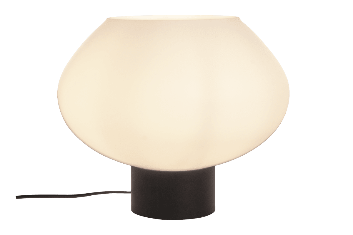 Bell 30cm Svart bordlampe Fra Aneta Lighting - Bell bordlampe i sortlakkert metall og opalhvit glassskjerm.