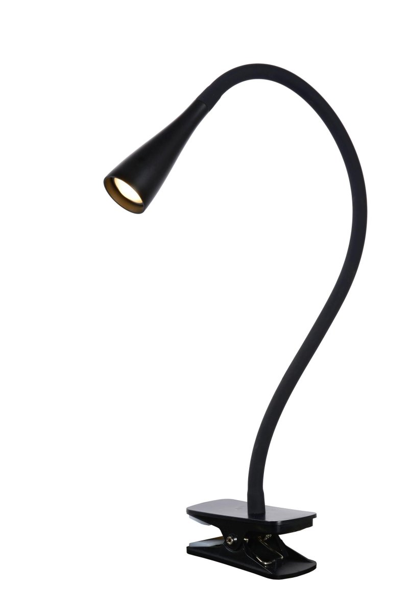 Zozy Svart klemmelampe Fra Lucide - Denne moderne klipslampen har en fleksibel arm og en integrert LED-lampe som du enkelt kan rette dit du vil.