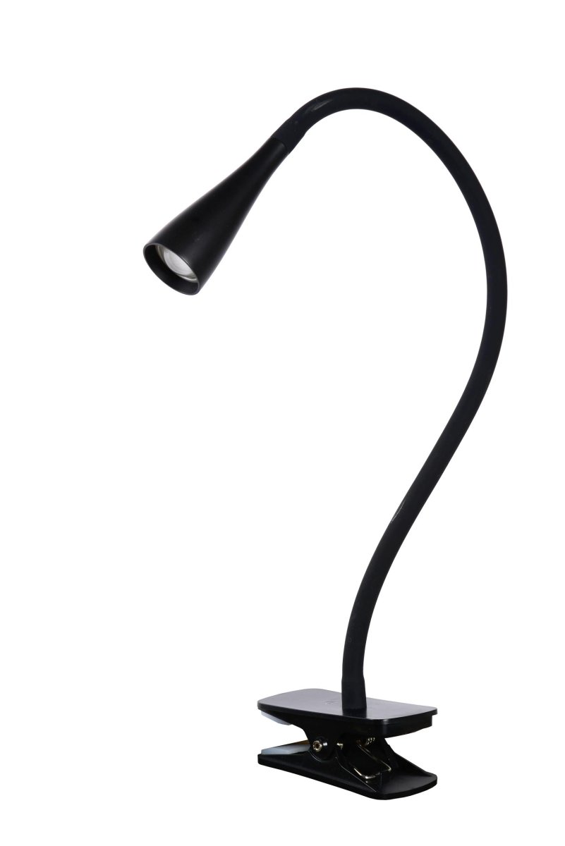 Zozy Svart klemmelampe Fra Lucide - Denne moderne klipslampen har en fleksibel arm og en integrert LED-lampe som du enkelt kan rette dit du vil.