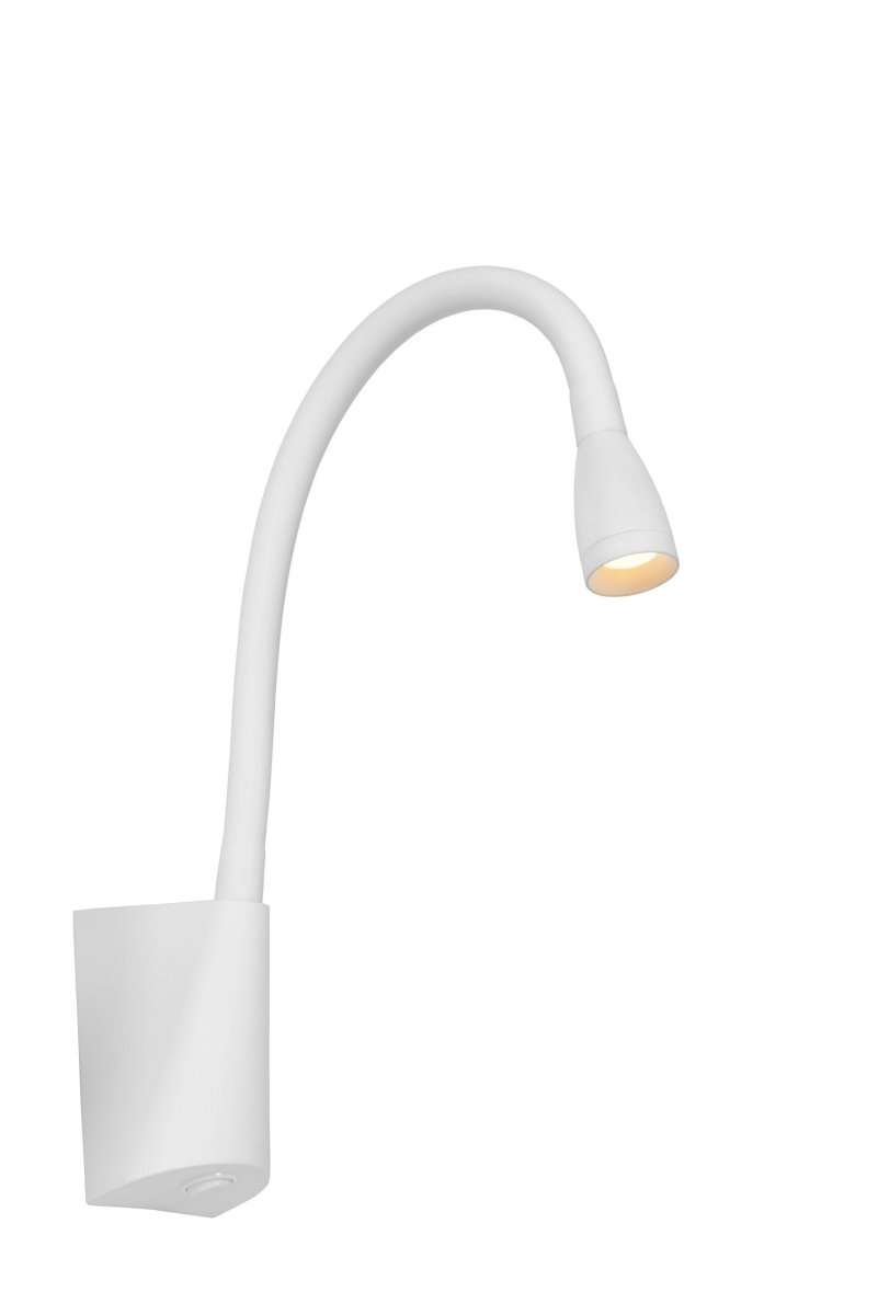 Galen Hvit leselampe Fra Lucide - Str&oslash;mbryteren er integrert i lampen for ergonomisk og enkel bruk &ndash; du trenger aldri &aring; gj&oslash;re ut av sengen.