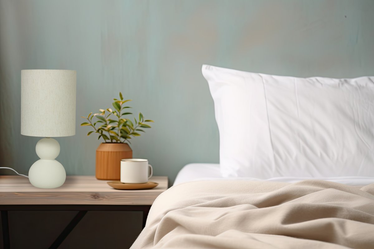 Kalamata 42cm Naturlig hvit bordlampe Fra Aneta Lighting - Kalamata er en stilig og elegant keramisk bordlampe.