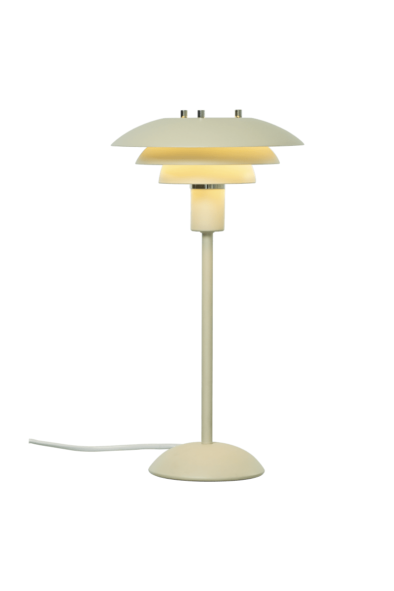 Epsilon 37cm Beige bordlampe Fra Aneta Lighting - Detaljer i krom og matt messing medfølger, søm; du kan selv velge hvilken som passer best i ditt hjem.