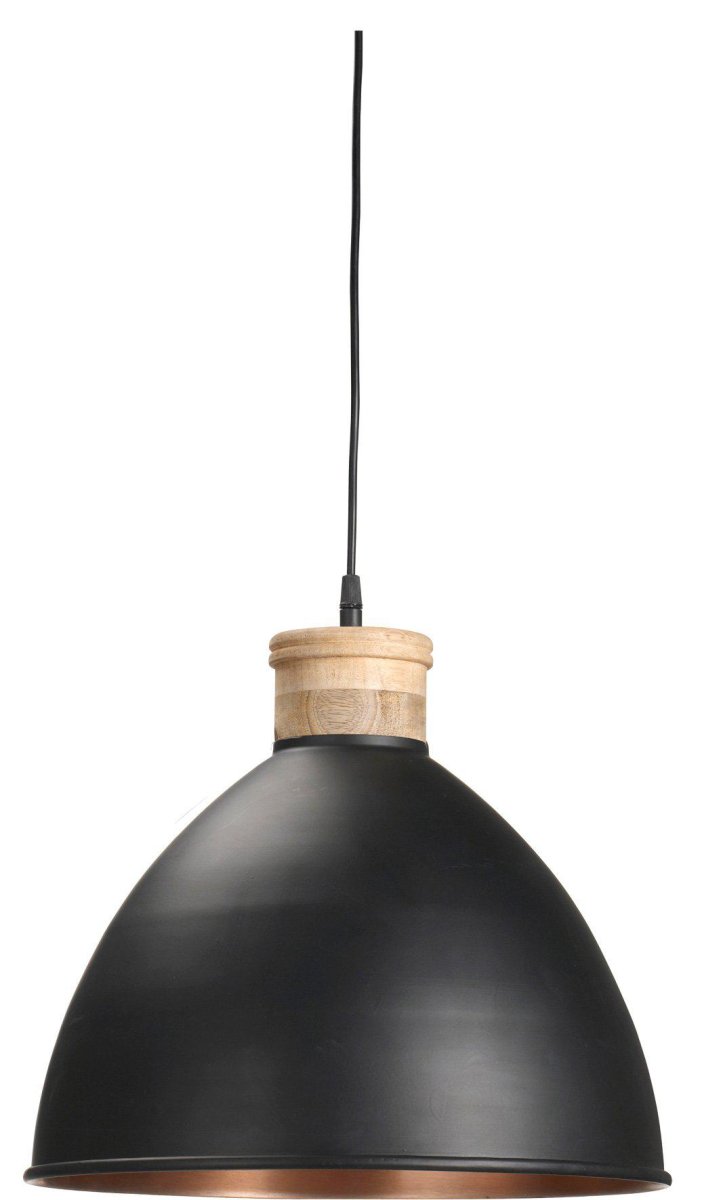 Roseville Ø42 Svart Taklampe Fra PR Home - Lampen er laget av metall med dekorative detaljer i en trefinish som skaper en varm og balansert følelse.