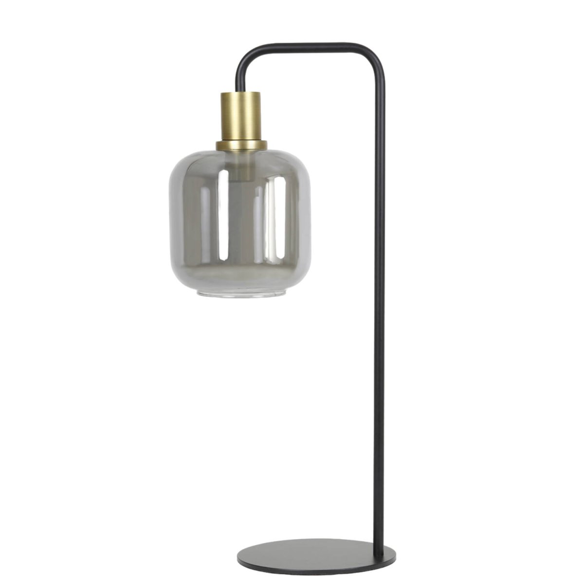 Lekar 58cm Svart bordlampe Fra Light & Living - Lekar er en sofistikert bordlampe med en moderne kombinasjon av røkt glass og gulldetaljer.