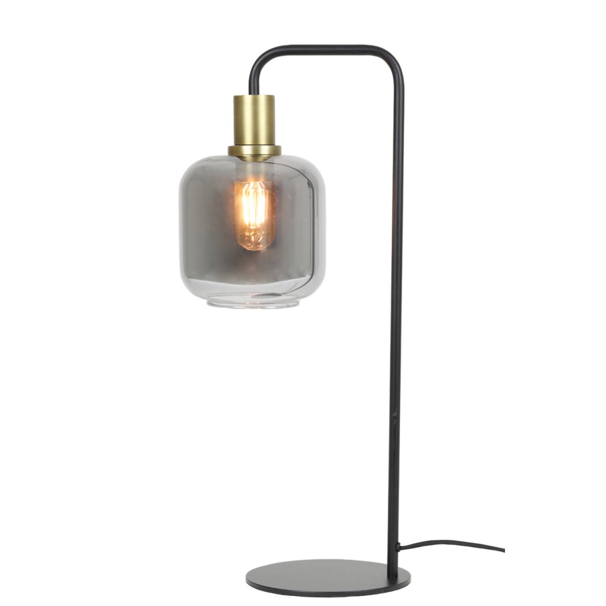 Lekar 58cm Svart bordlampe Fra Light & Living - Lekar er en sofistikert bordlampe med en moderne kombinasjon av røkt glass og gulldetaljer.