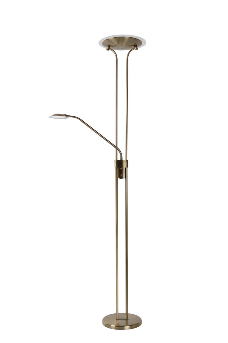 Champion-Led Bronse gulvlampe Fra Lucide - Med tv&aring; lyspærer, en plassert halvveis og en øverst, du får et dobbelt utseende; veldig atmosfærisk lys.