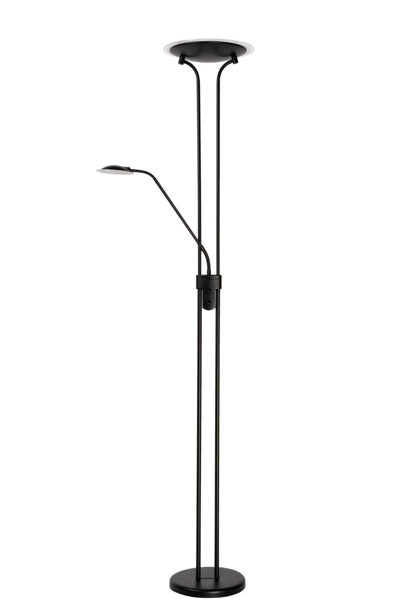 Champion-Led Svart gulvlampe Fra Lucide - Med tv&aring; lyspærer, en plassert halvveis og en øverst, du får et dobbelt utseende; veldig atmosfærisk lys.