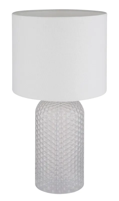 Sofia 50cm Hvit bordlampe Fra Globo Lighting - Bordslampan Sofia imponerar med sin eleganta kombination av en texturerad glaskropp och en cylindrisk textilsk&auml;rm.