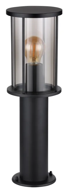 Gracey 45cm Svart pullerter Fra Globo Lighting - Gracey &auml;r en pollare i stilren design, tillverkad av mattsvart rostfritt st&aring;l och har en r&ouml;kf&auml;rgad glassk&auml;rm.