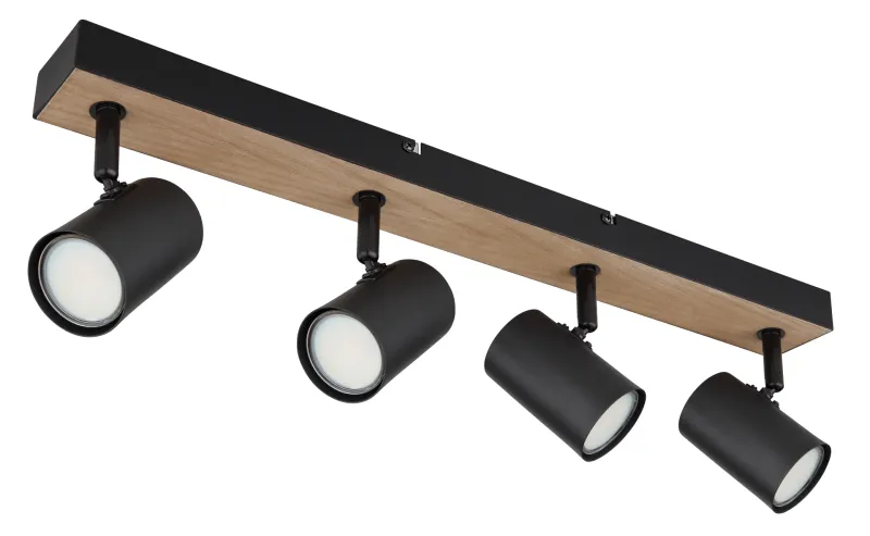 Robby 4 Natur spotlight Fra Globo Lighting - Robby &auml;r en&nbsp;stilren&nbsp;takspotlight som imponerar med sin eleganta design i mattsvart metall och MDF i tr&auml;-look.