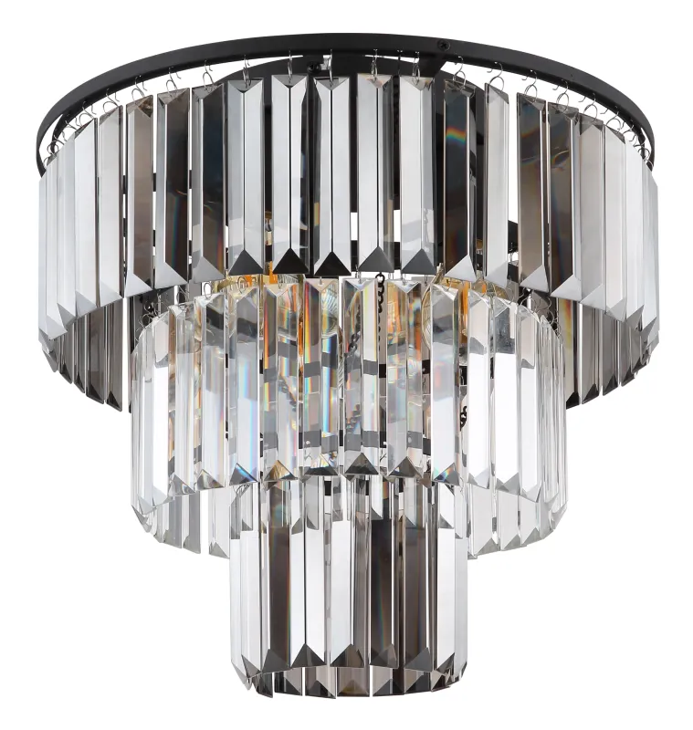 Naxis Ø40 Røykfarget plafond Fra Globo Lighting - Naxis &auml;r en vacker plafond tillverkad av mattsvart metall och &auml;r smyckad med kristaller i r&ouml;kf&auml;rgat och klart glas.
