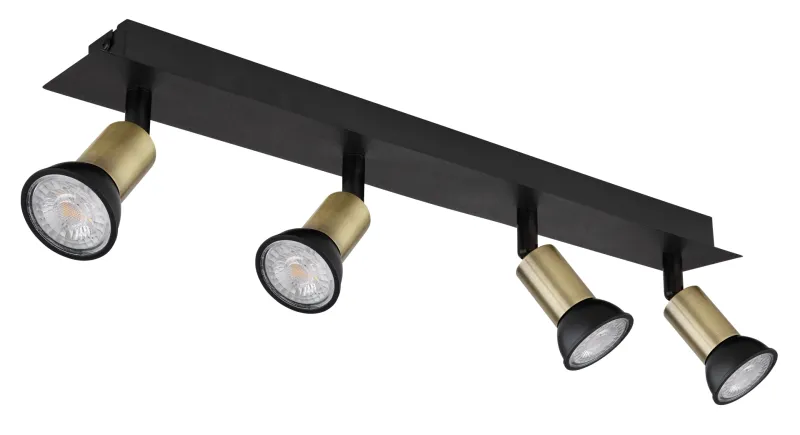 Drew 4 Gull spotlight Fra Globo Lighting - Drew &auml;r en stilren takspotlight som imponerar med sin design i mattsvart och guld.