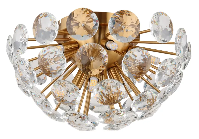 Virina Ø40 Gull plafond Fra Globo Lighting - Dess eleganta design kombinerar en gyllene metallkropp med en sk&auml;rm av klara kristaller, vilket ger en lyxig och sofistikerad k&auml;nsla till ditt hem.