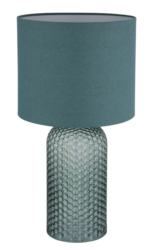 Sofia 50cm Grønn bordlampe Fra Globo Lighting - Bordslampan Sofia imponerar med sin eleganta kombination av en texturerad glaskropp och en cylindrisk textilsk&auml;rm i lyxig gr&ouml;n ton.