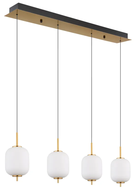 Ewald 95cm Messing Taklampe Fra Globo Lighting - &nbsp;Lampan &auml;r tillverkad av en exklusiv kombination av m&auml;ssing, mattsvart metall och opalglas, vilket ger en sofistikerad och harmonisk k&auml;nsla.