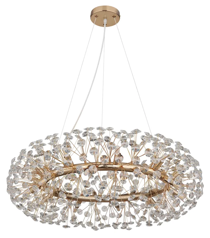 Katrina Ø80 Gull krystall Fra Globo Lighting - Katrina &auml;r en elegant rund kristallkrona i gyllene metall med gnistrande K9-kristaller som skapar en sofistikerad och lyxig atmosf&auml;r i ditt hem.